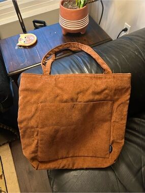 Fall Ready Corduroy Tote Bag in Rust Brown